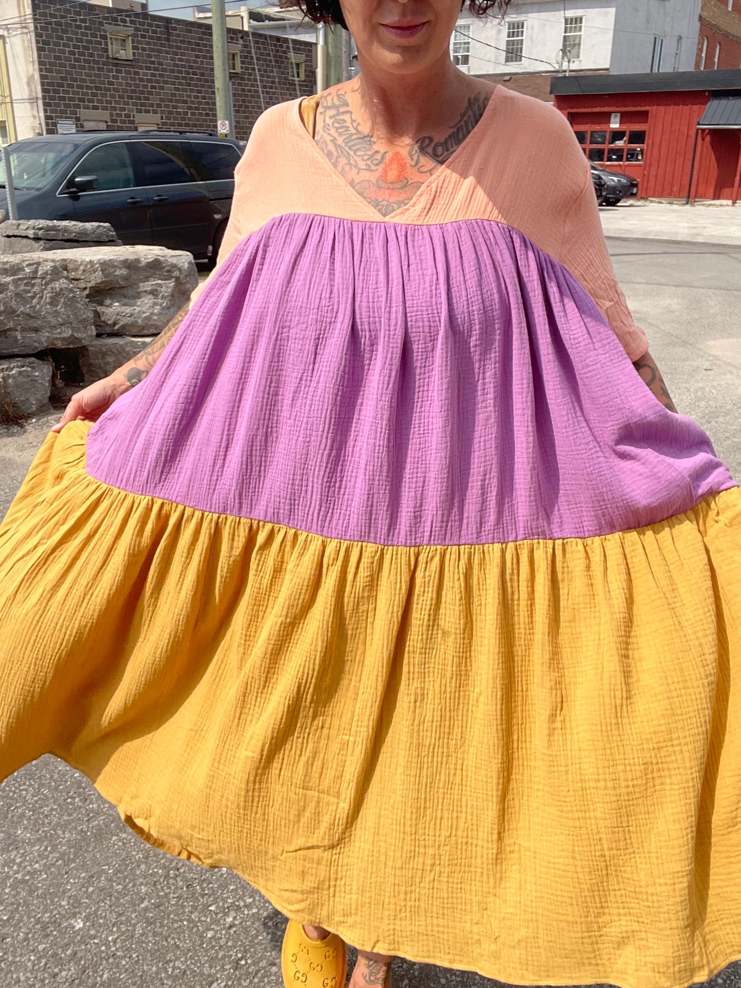 Tiered Dress - Multi Colour Gauze