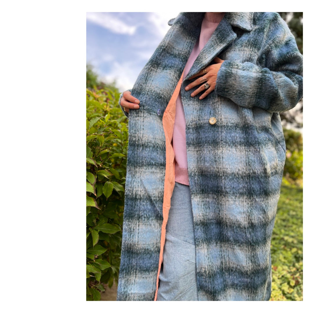 Maxi Coat - Blue Plaid