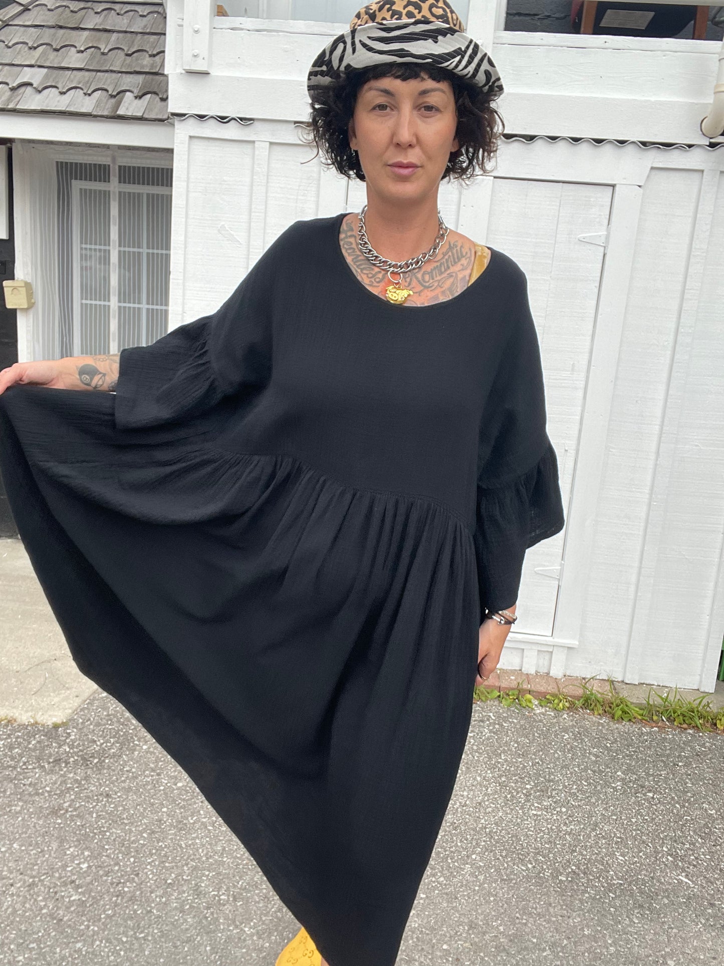 Ruffle Dress - Black Gauze