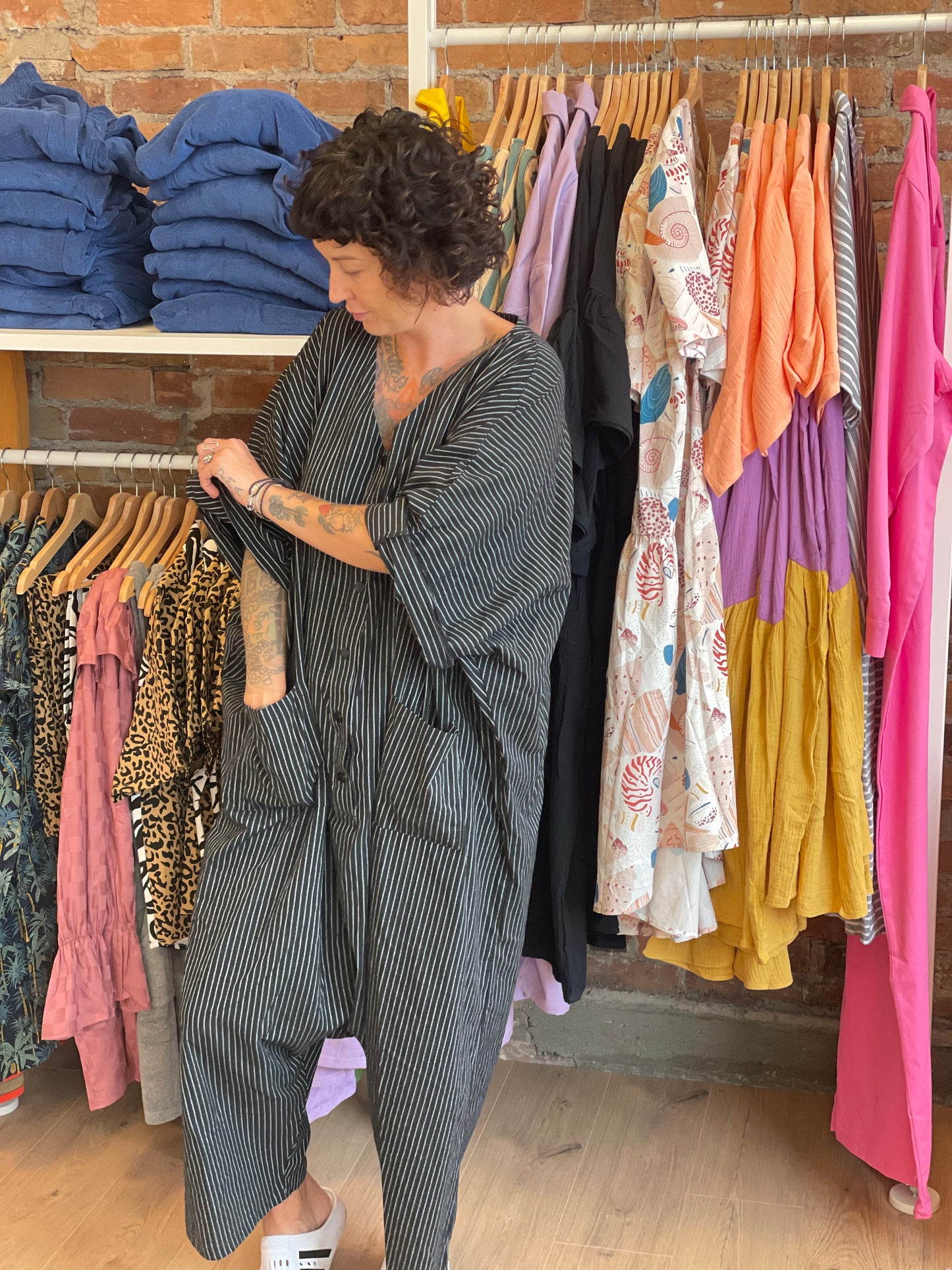 Sack Jumpsuit - Black Pin Stripe