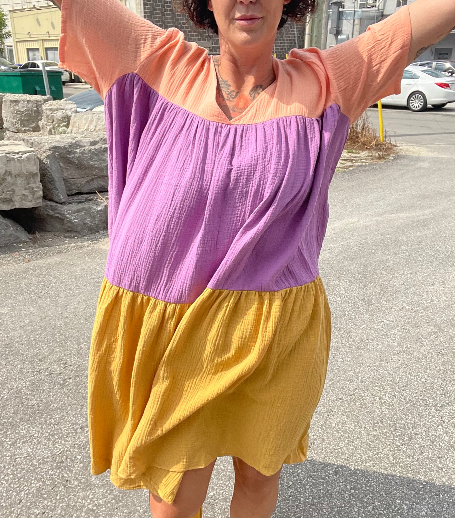 Tiered Dress - Multi Colour Gauze