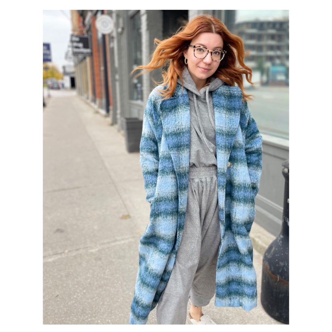 Maxi Coat - Blue Plaid