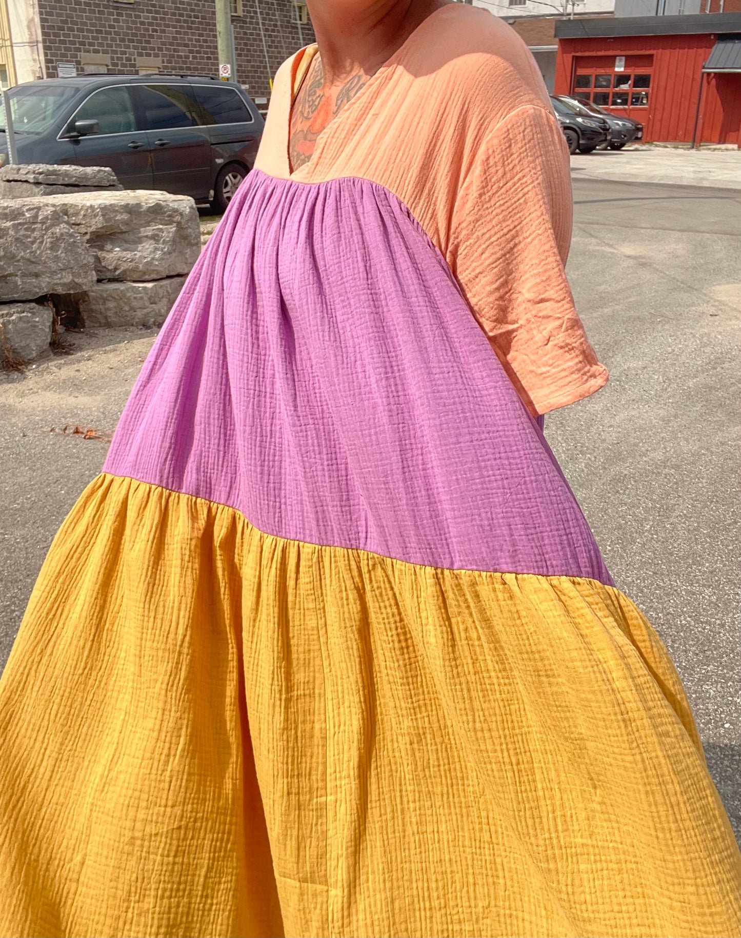 Tiered Dress - Multi Colour Gauze