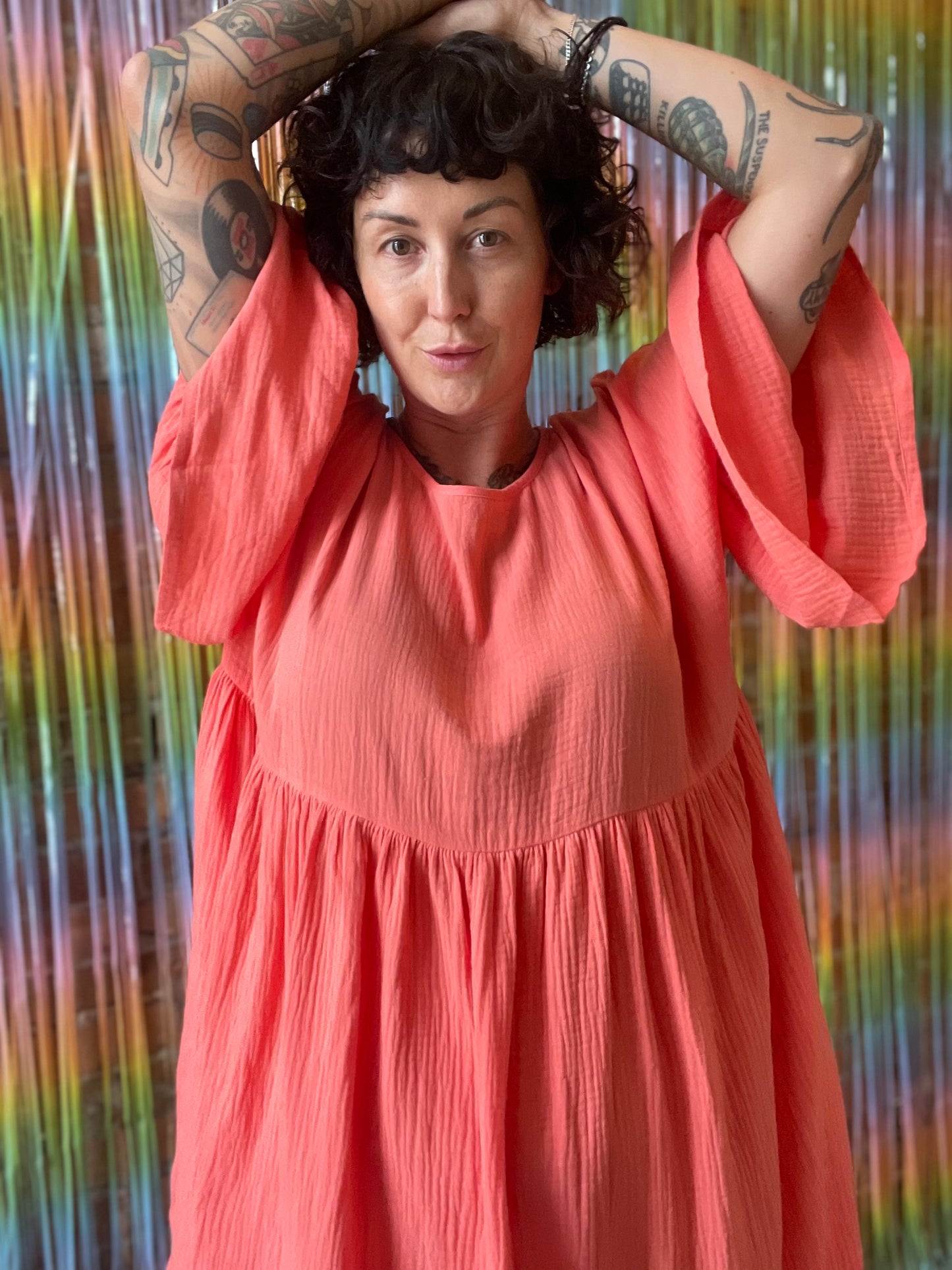 Ruffle Sleeve Dress - Coral Gauze