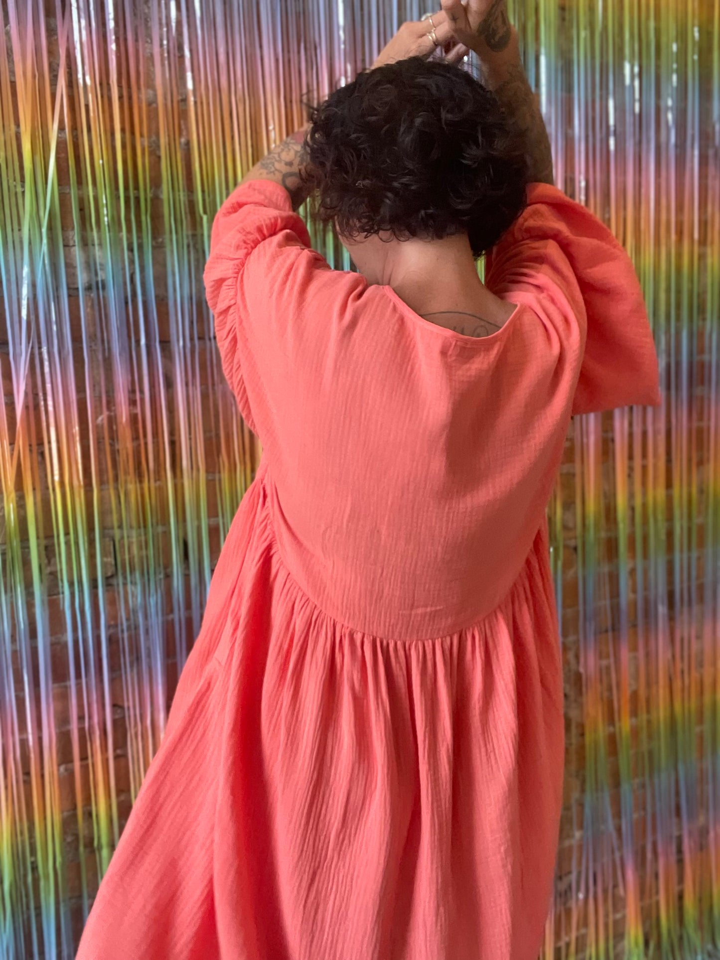 Ruffle Sleeve Dress - Coral Gauze