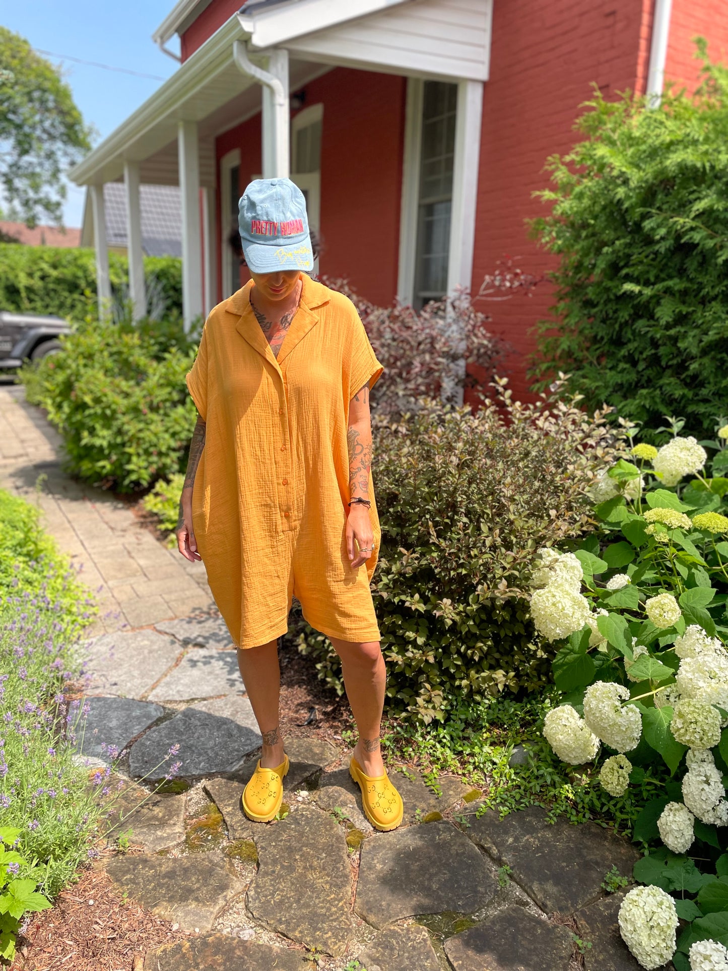 Square Romper - Tangerine Gauze