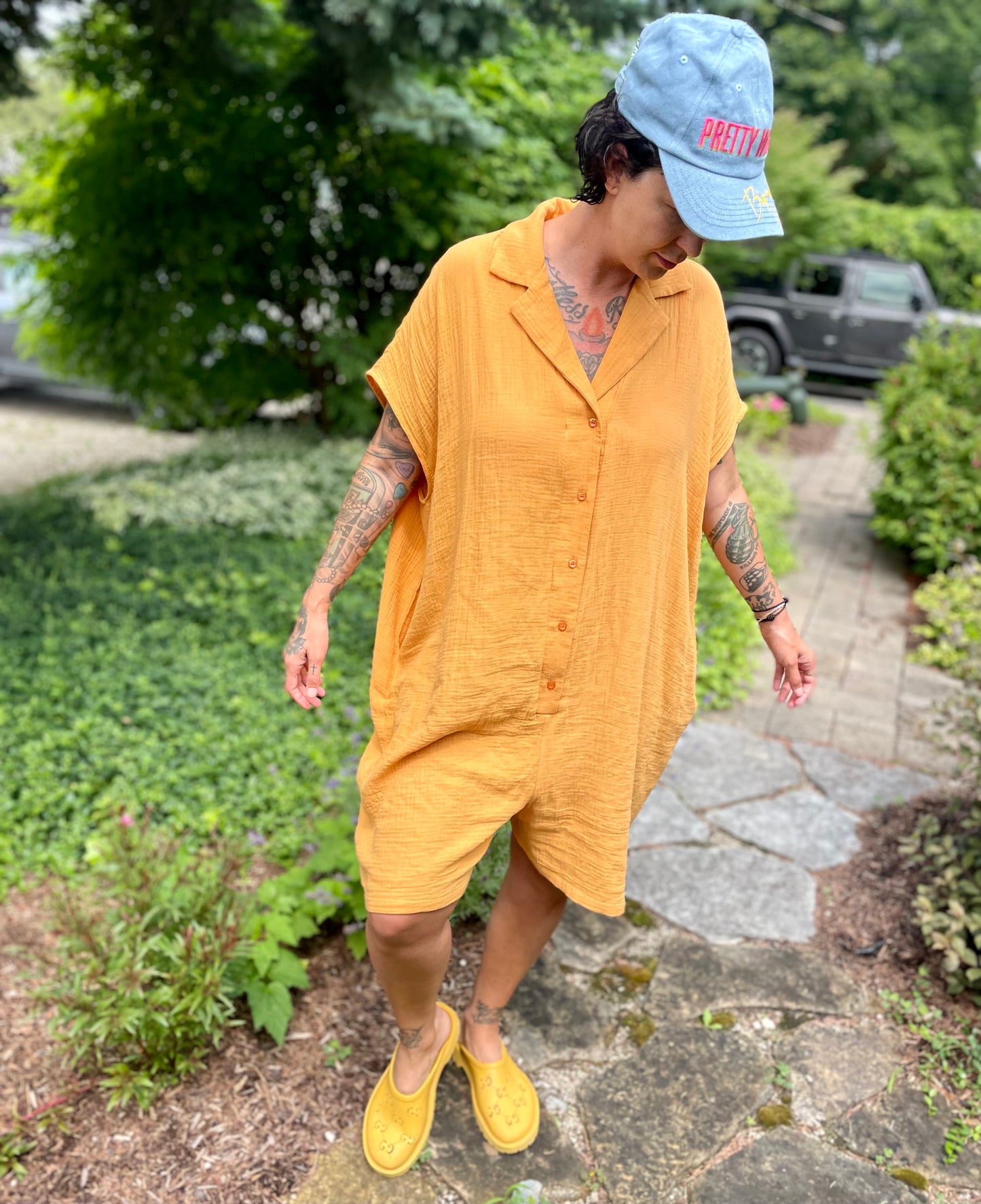 Square Romper - Tangerine Gauze