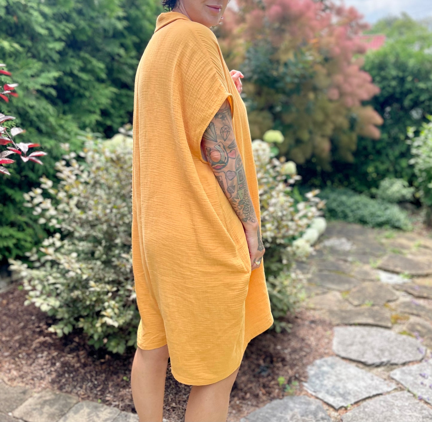 Square Romper - Tangerine Gauze