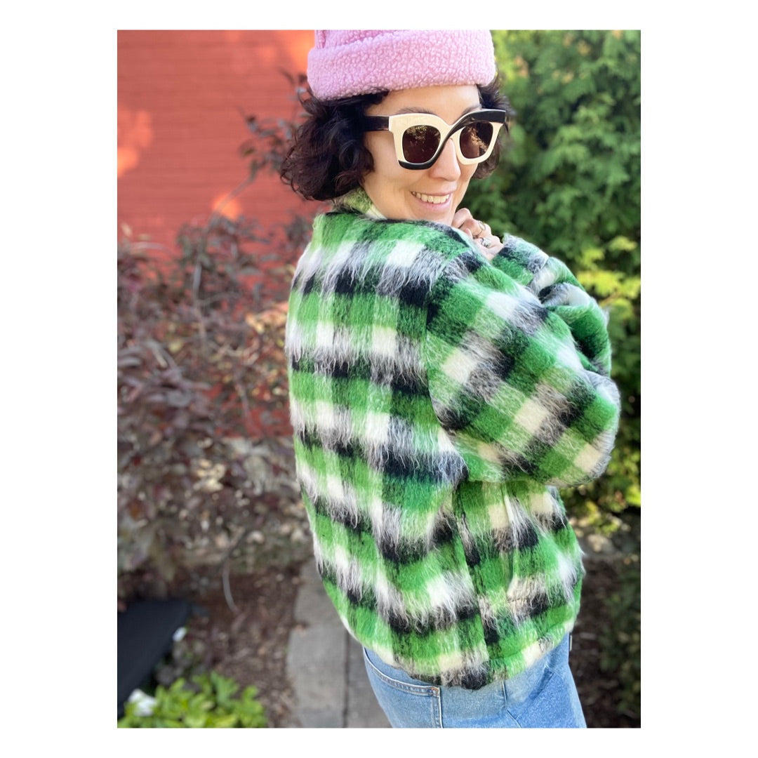 Cropped Jacket - Green Plaid
