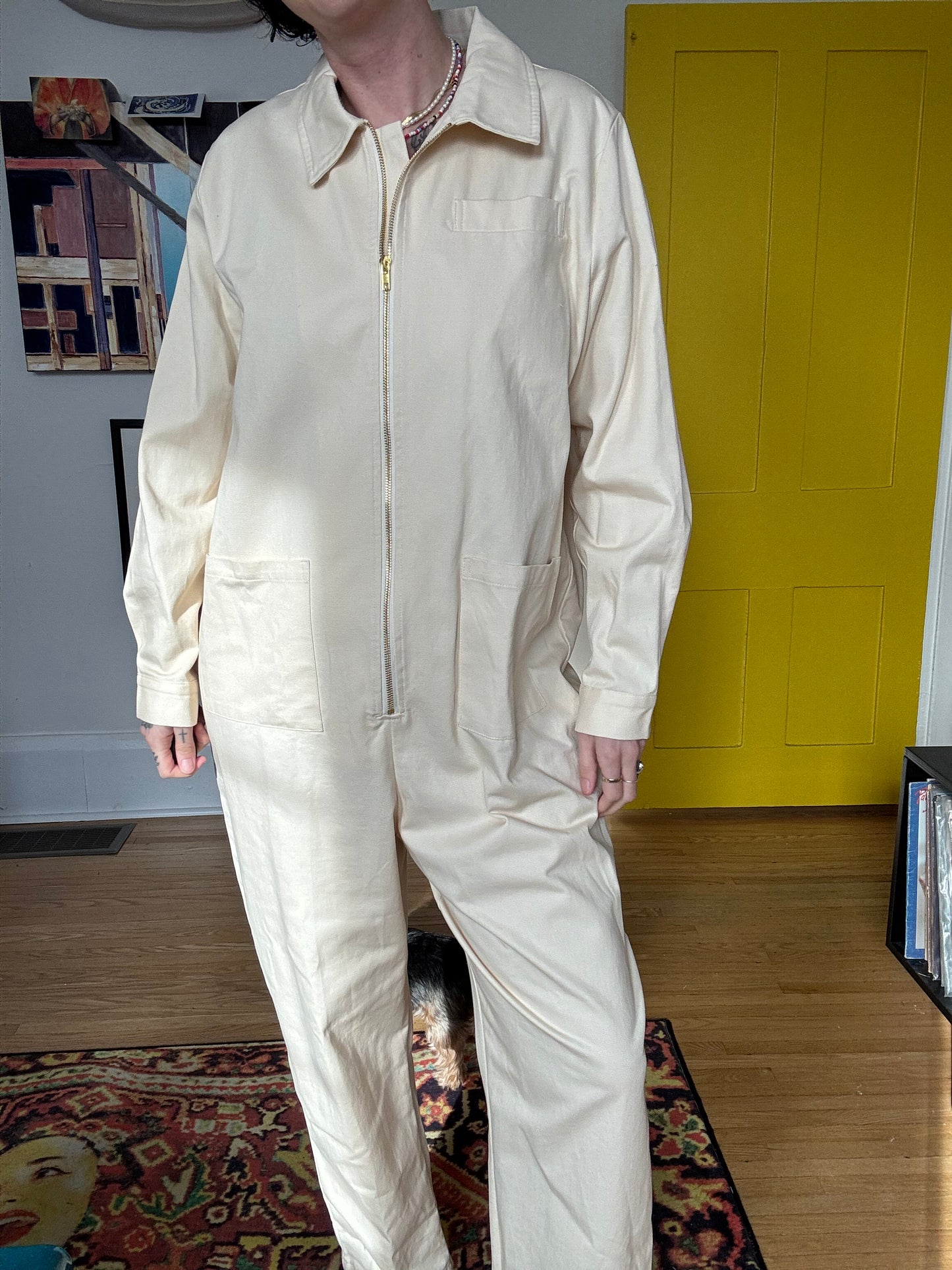 CREAM BAGGY BOILERSUIT XL