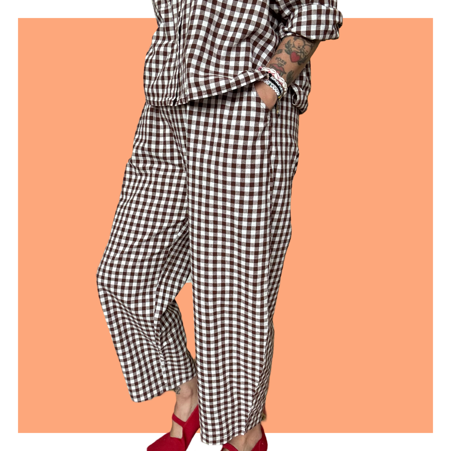 Barrel Pants - Brown Gingham