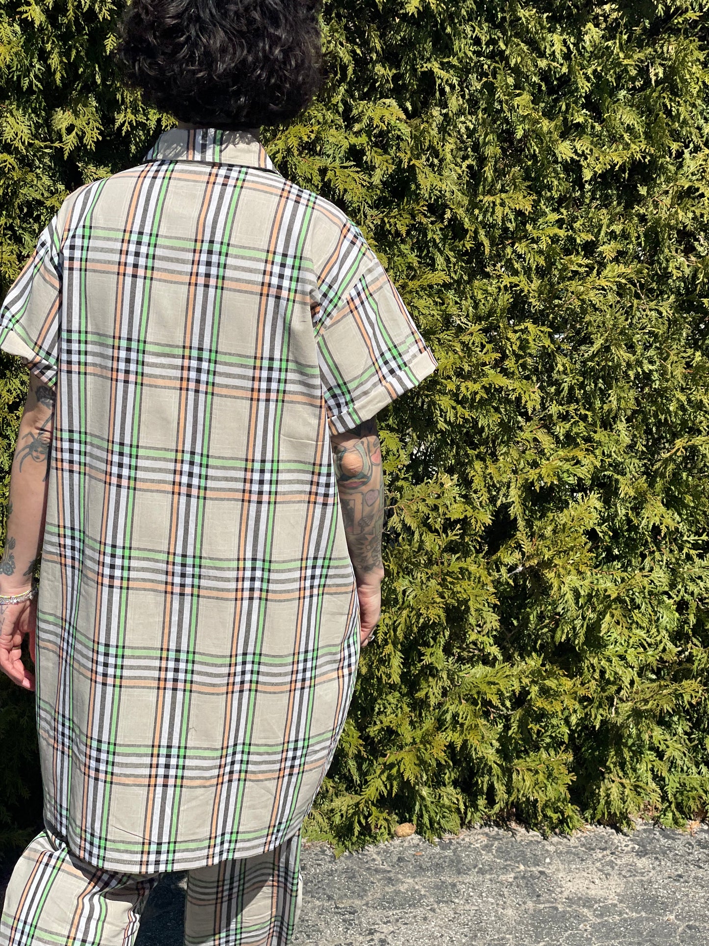 Short Sleeve Shirt Dress - Plaid