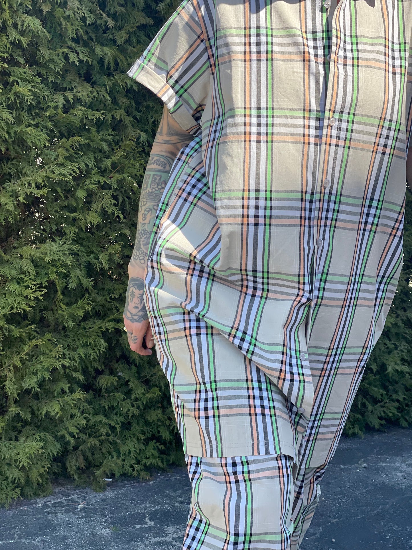 Short Sleeve Shirt Dress - Plaid