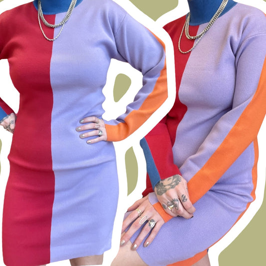 Tight Dress - Knit Colour Block