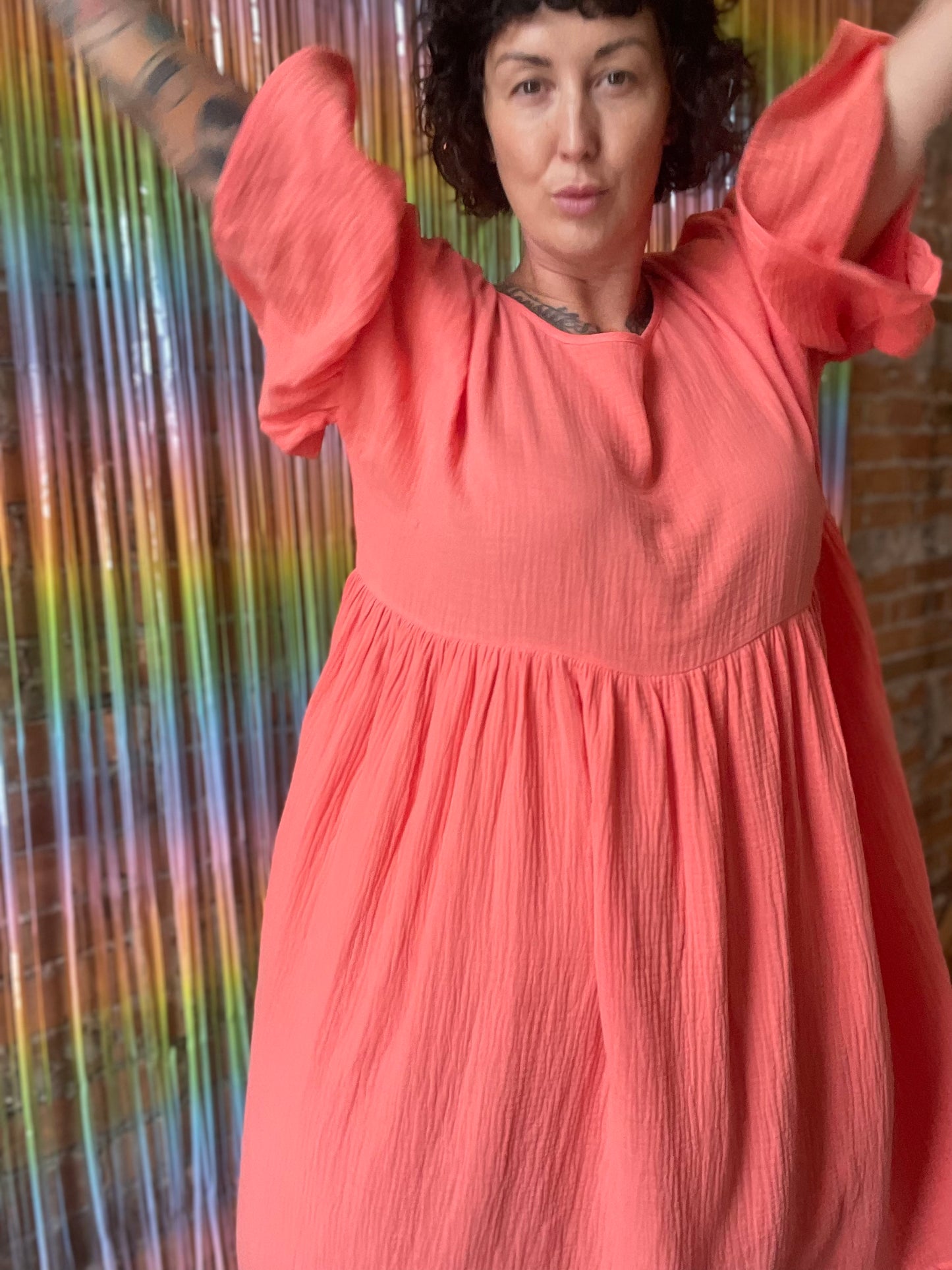 Ruffle Sleeve Dress - Coral Gauze