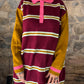 BURGUNDY AND PINK MINI DRESS - SIZE ONE