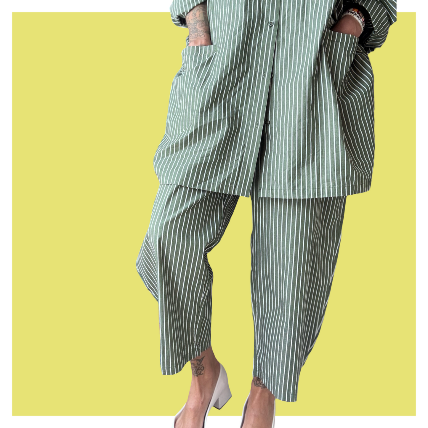Barrel Pants - Green Stripe