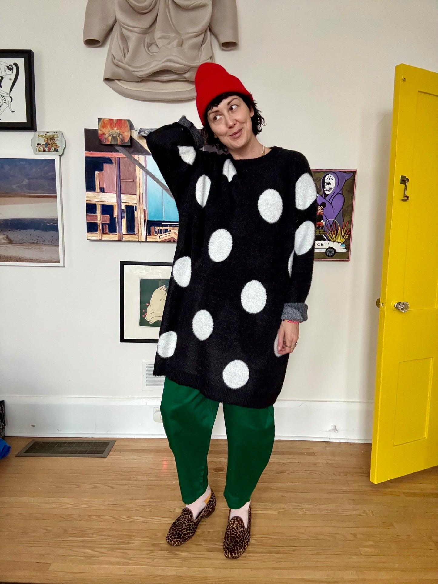 Oversized Fuzzy Dot Sweater