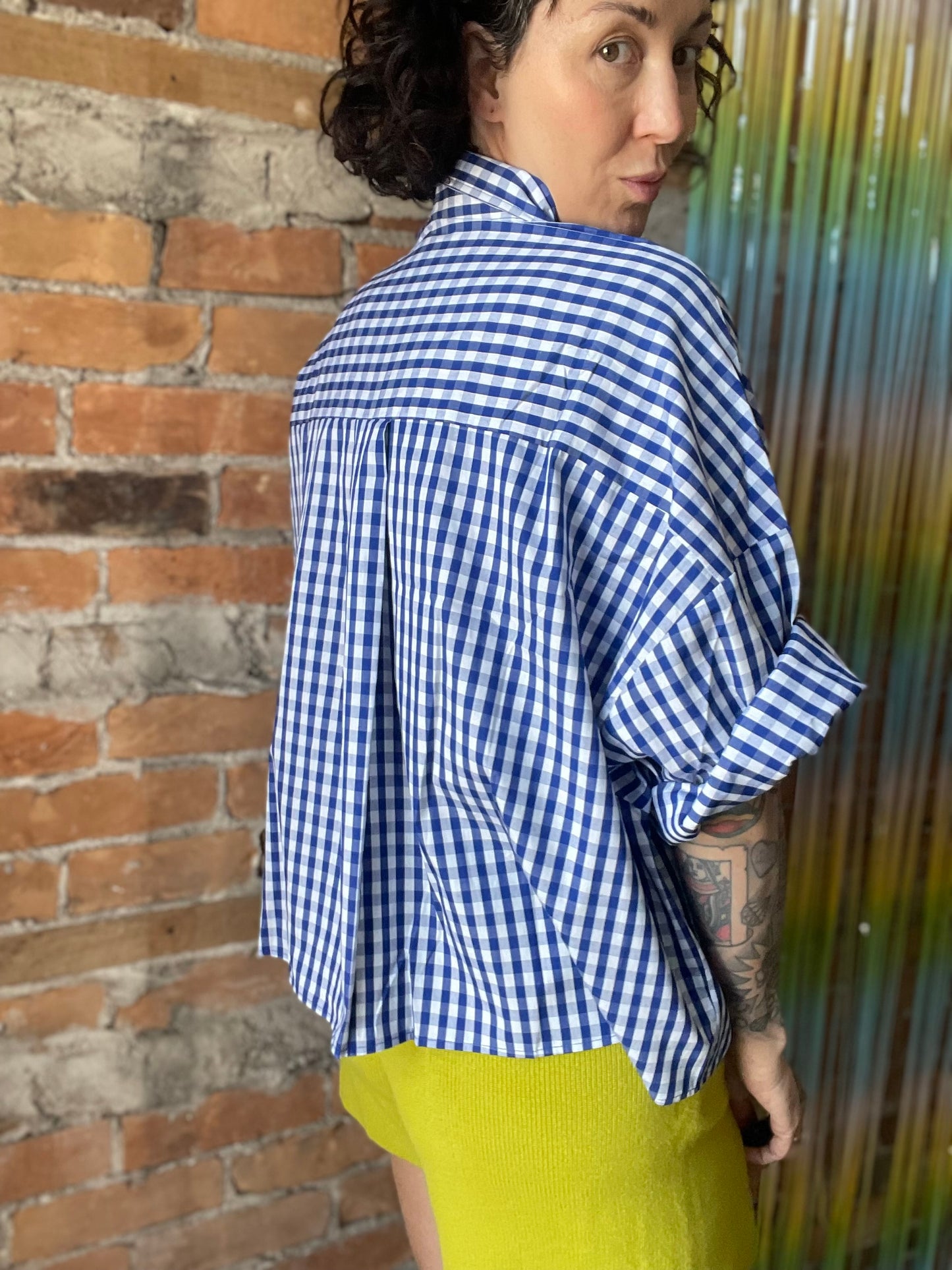 Cropped DTM - Blue Gingham