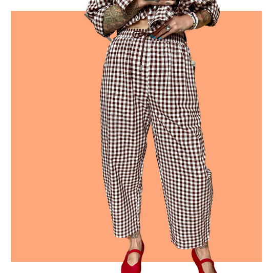 Barrel Pants - Brown Gingham