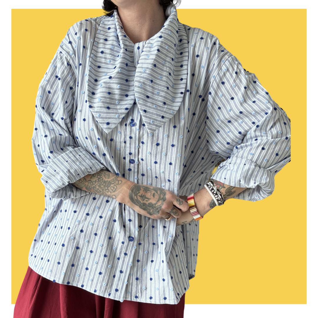 Bow Shirt - Blue Stripe