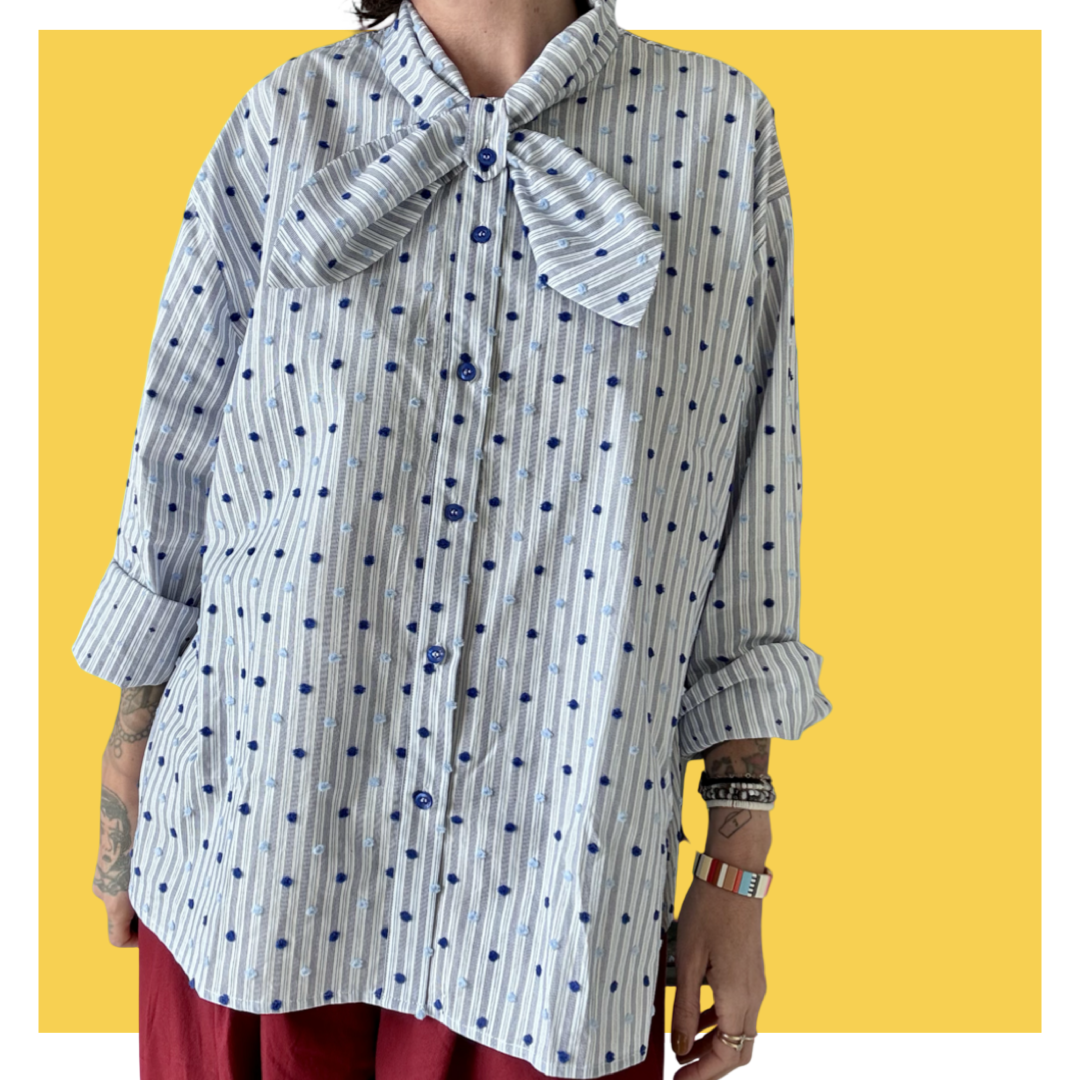Bow Shirt - Blue Stripe