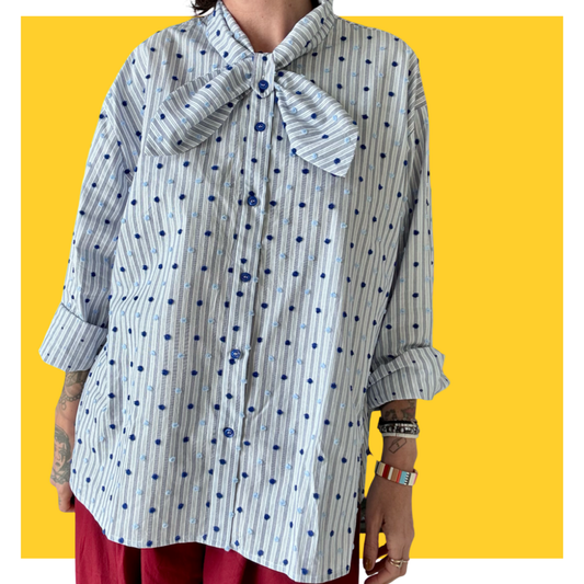 Bow Shirt - Blue Stripe