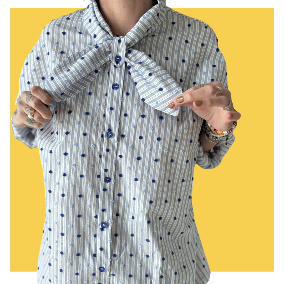 Bow Shirt - Blue Stripe