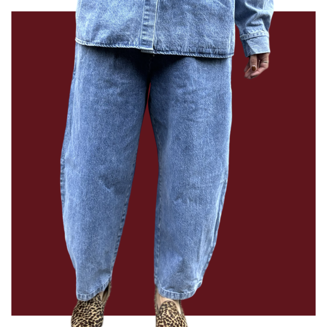 Barrel Pants - Mid Wash Denim