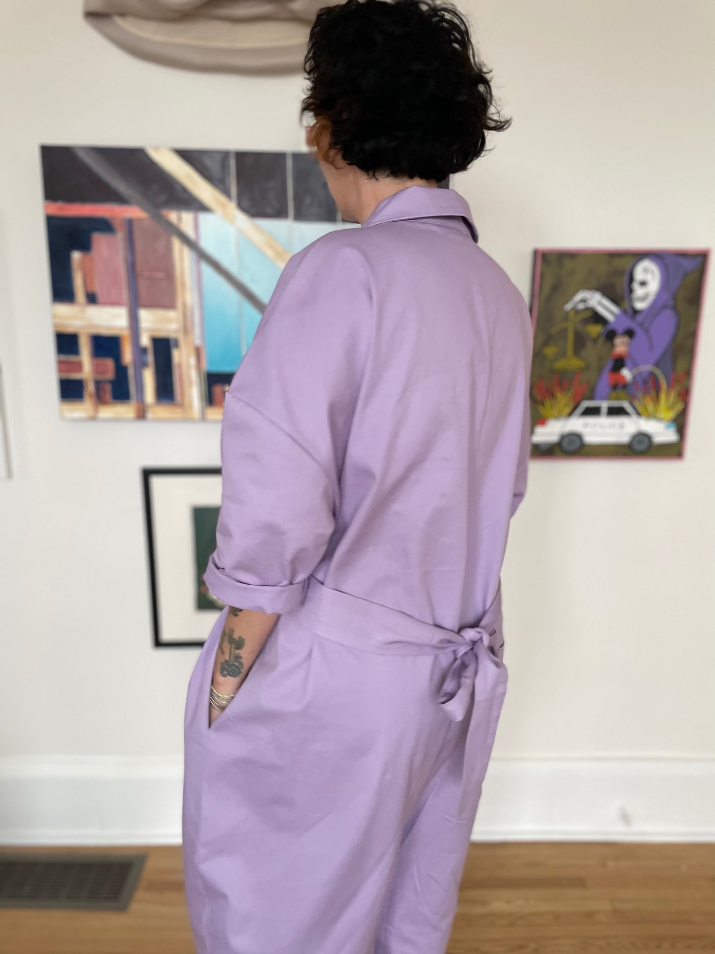 Belted Square Jumpsuit - Lilac